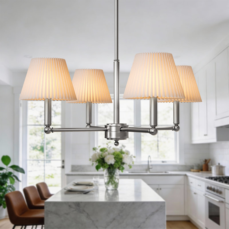 Costa Wrought Iron 4-Light Chandelier, Nickel brossé
