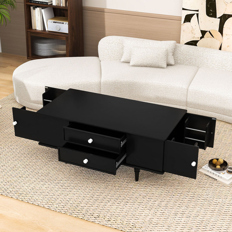 Table basse multifonctionnelle avec grand rangement, compartiments cachés, Noir