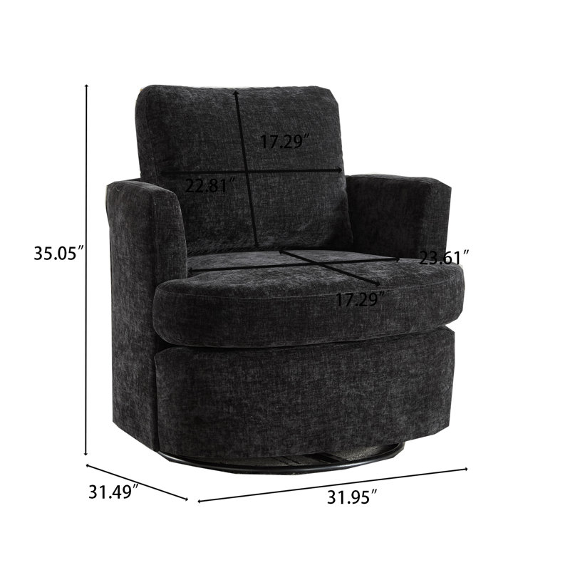 Fauteuil pivotant rembourré moderne avec coussin moelleux et base arrondie pour le salon ou la chambre à coucher, Noir