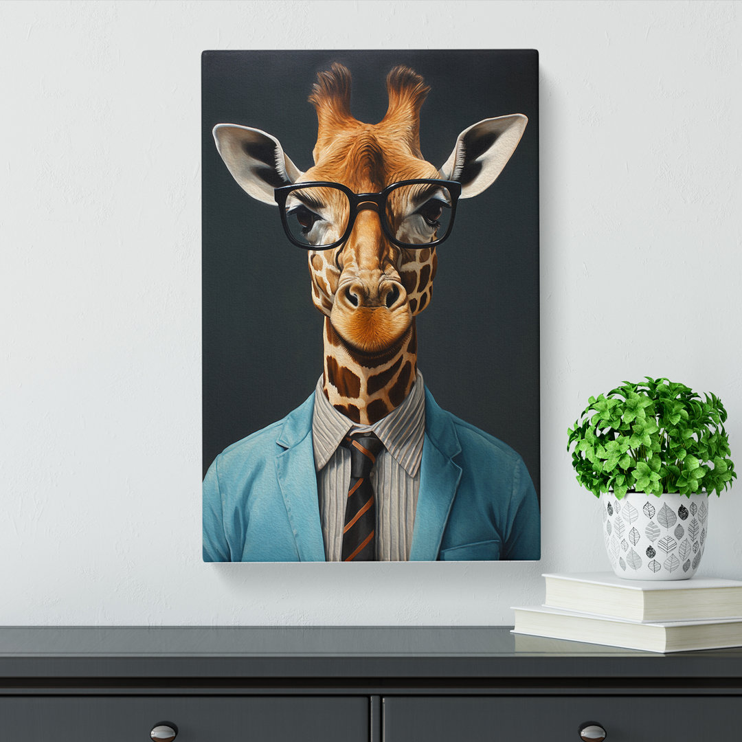 Giraffe With Glasses Painting No.2 - Wrapped Canvas