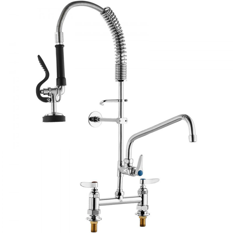 Robinet commercial avec pulvérisateur de pré-rinçage, hauteur 26 po, centre 8 po, bec pivotant de 12 po, robinet d'évier de cuisine à fixation sur le comptoir, dispositif en laiton avec douchette rétractable, pour évier 1/2/3 compartiments