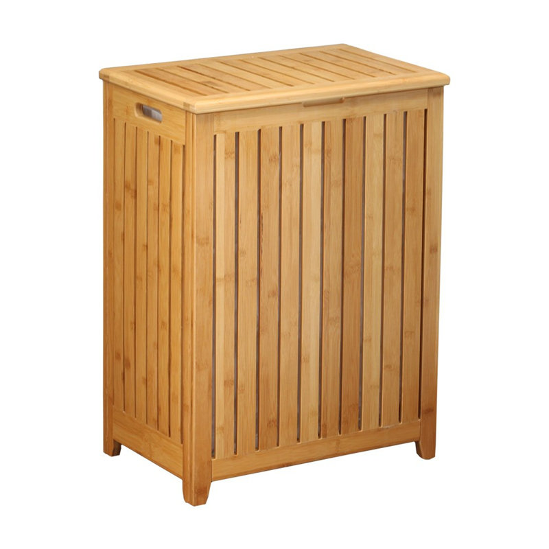 Rectangular Light Wood Bamboo Laundry Hamper with Lid