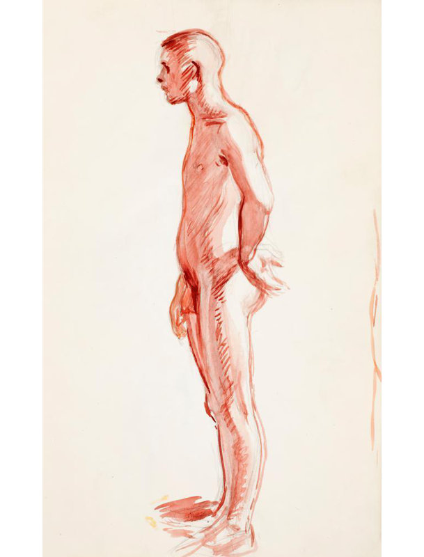 "Un homme nu debout sur le côté, croquis" par Magnus Enckell - Art mural sur toile tendue avec châssis, H 48 po x l 33 po