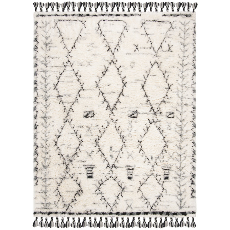 Tapis géométrique en laine noué à la main Blondsville, Rectangle 8 pi x 10 pi