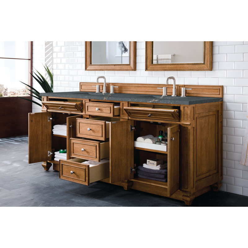 Meuble-lavabo double l 72 po Bristol, Brun selle, Bleu Parisien, 8 po