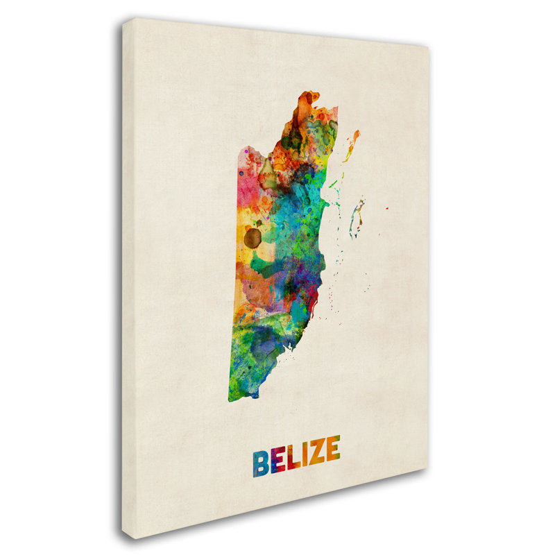 « belize aquarelle map », impression sur toile tendue, H 24 po x l 18 po x P 2 po