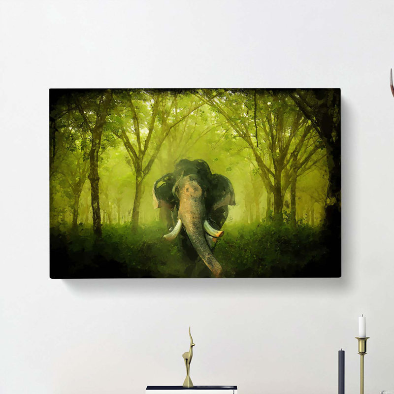 Marvellous Elephant In A Green Forest In Abstract - Wrapped Canvas, 35cm H x 50cm W x 3cm D