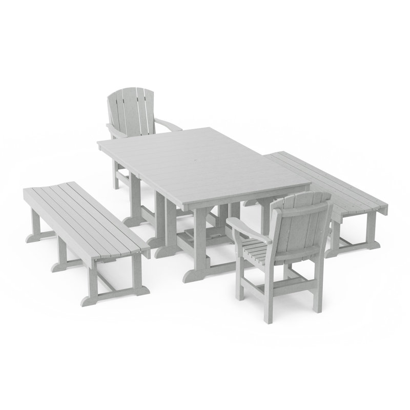 Heritage 5-Piece Rectangular Dining Set With Benches, Light Gray