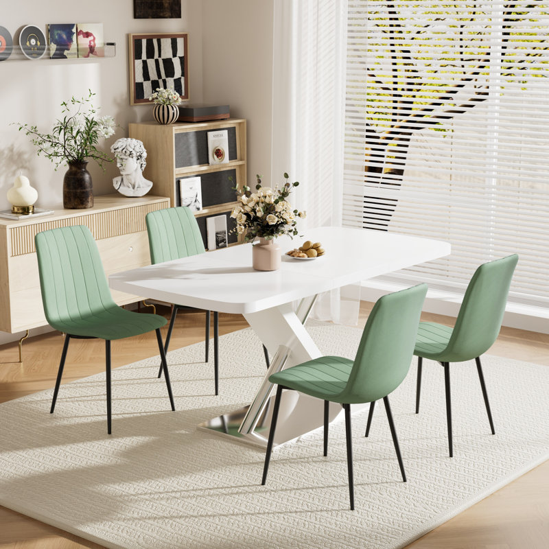 Ensemble de table de salle à manger rectangulaire extensible, 5, Vert, Blanc