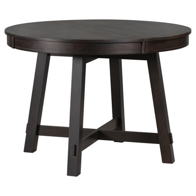Farmhouse Round Extendable Dining Table with 16" Leaf, Wood Kitchen Table, Espresso