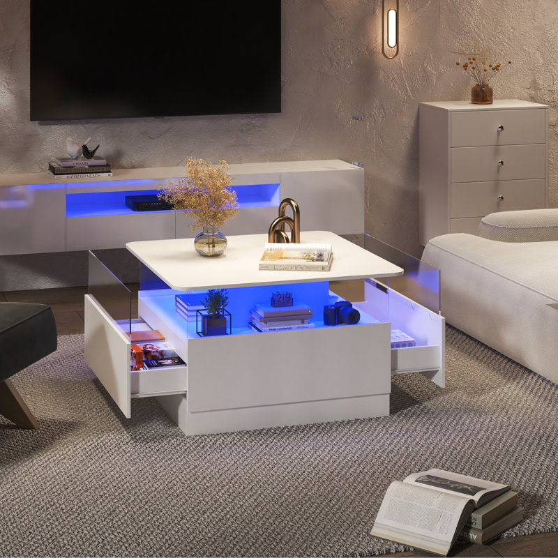 Pedestal Coffee Table with Storage, White
