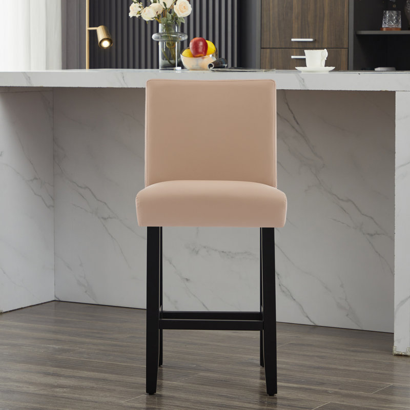 Tabouret de bar rembourré avec structure en bois massif, 1, Brun clair / similicuir
