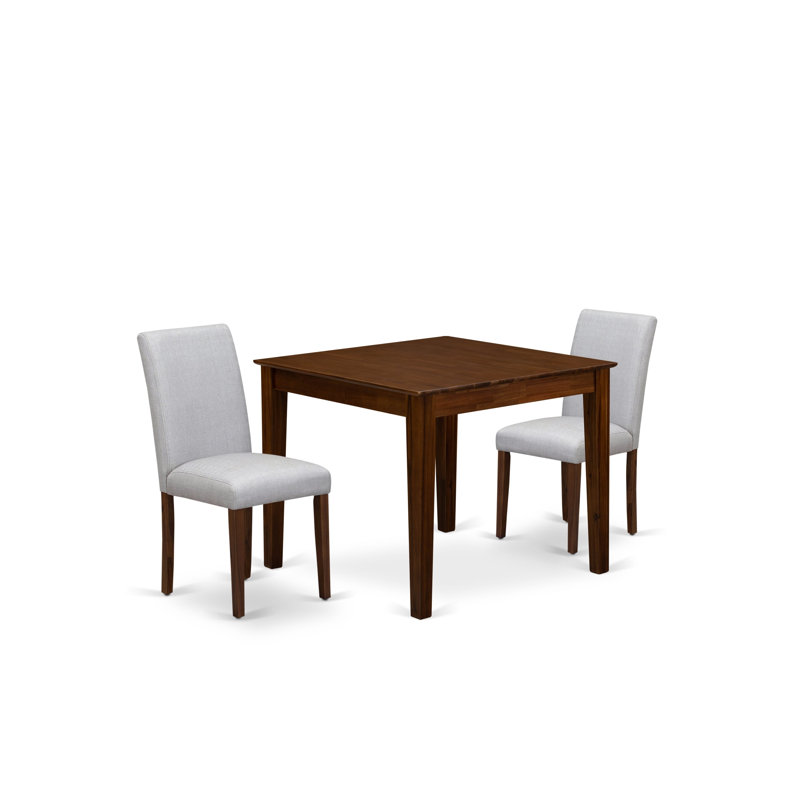 Ensemble de table de salle à manger 3 pièces pour petits espaces composé d'une table de cuisine carrée et de 2 chaises Parson, noyer antique