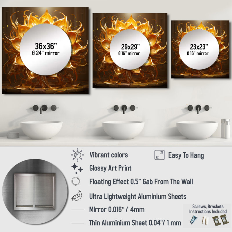 Murula - Sunflower Large Square Mirror Wall Decor For Bedroom, 29" x 29"