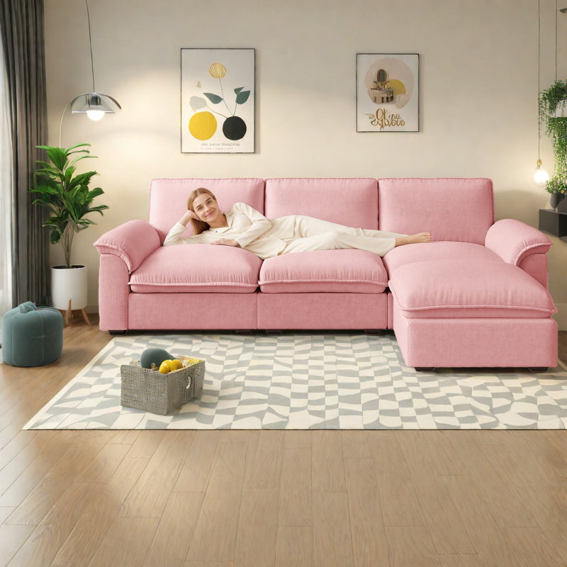 Canapé modulaire confortable en chenille, canapé moderne en forme de L pour un usage domestique