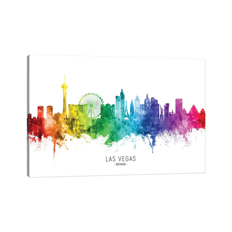 Las Vegas Nevada Skyline Rainbow by Michael Tompsett - 1 Piece Wrapped Canvas Wall Art, 101.6 cm H x 66.04 cm W x 3.175 cm D