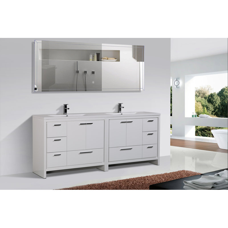 Malani 84'' Double Bathroom Vanity Base Only, High Gloss White