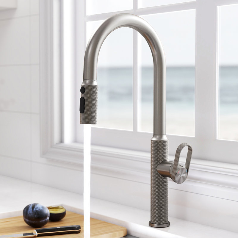 MASO Kitchen Faucet with Pull-Down Sprayer, 3 Spray Modes, Single Handle High Arc Sink Faucet for Kitchen, RV, Laundry and Bar, 304 Stainless Steel, Brushed Nickel