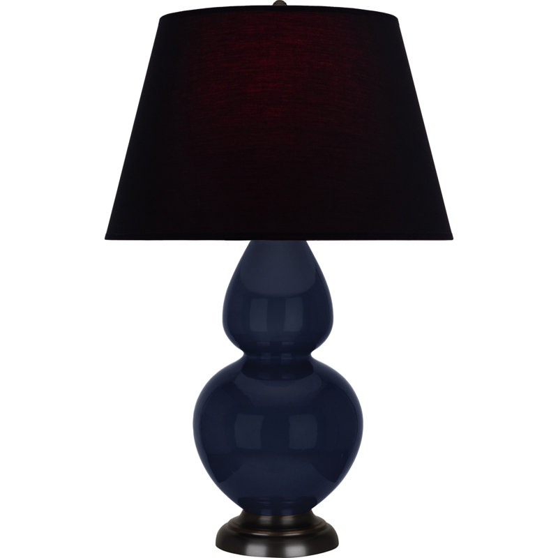 Lampe de table double gourde en céramique, Bleu minuit émaillé / bronze, Noir / Rouge, Bronze
