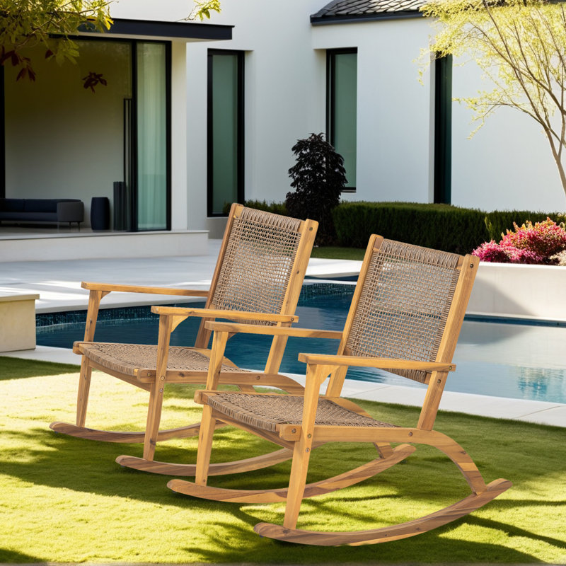 Chaise berçante d'extérieur 2 pièces en osier, Naturel
