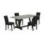 Cet ensemble de salle à manger 5 pièces comprend une table en bois de ciment et 4 chaises Parson en tissu noir avec dossier haut - finition dossier brossé-931247552-931247557-931247558