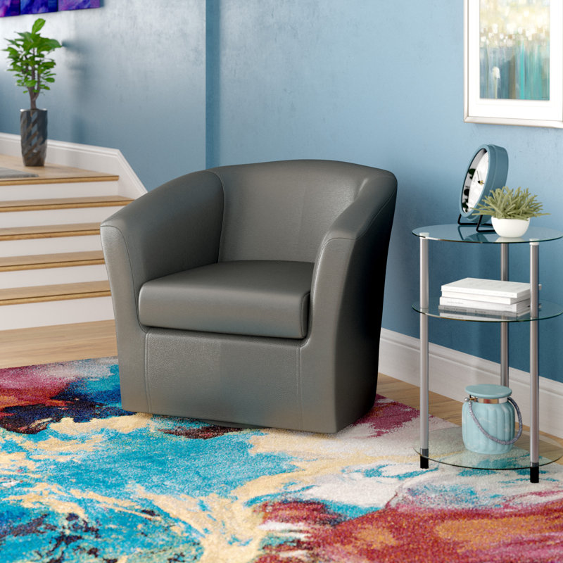 Fauteuil demi-tonneau pivotant de 32 po Agee, Similicuir carbone