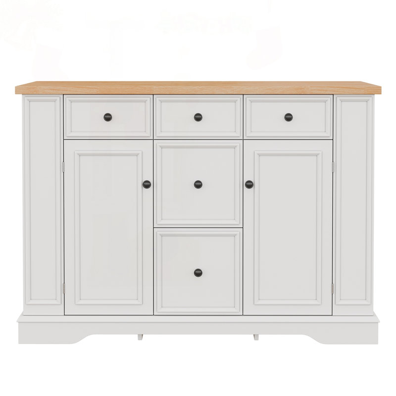 Buffet à 5 tiroirs et 2 armoires Farmhouse, Walnut/White