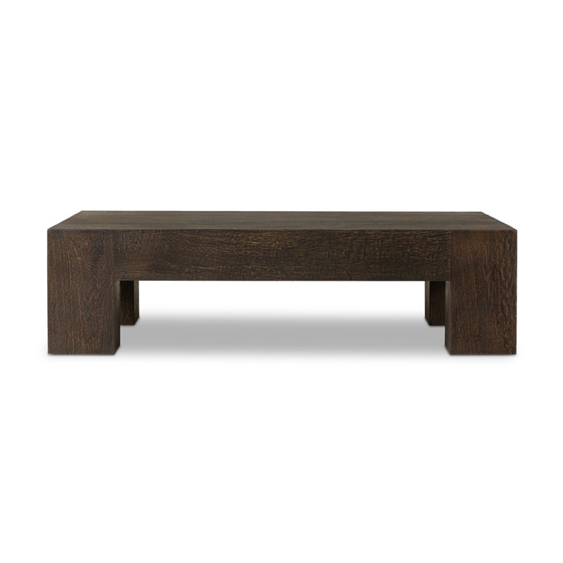 Hudson Solid Wood 4 Legs Coffee Table, Ebony Rustic Wormwood Oak, 15" H x 55" W x 35" D