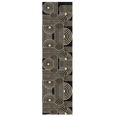 Black Beige Striped Polyester Soft Touch Machine Woven Decorative Area Rug