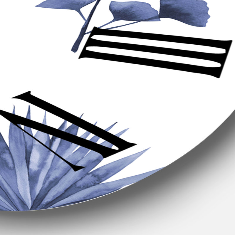 Abstrait bleu, ensemble de feuilles de plantes - horloge murale traditionnelle, Surdimensionné