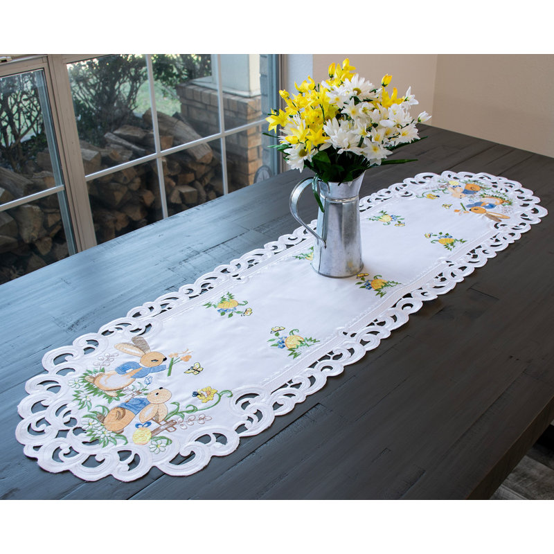 Lillimai Easter Bunny on White Table Runner (15"x53")