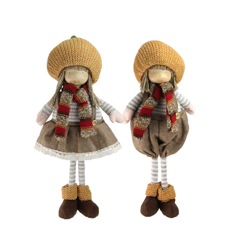 Ensemble de 2 pièces d'automne garçon et fille debout avec des chapeaux de citrouille 15 po