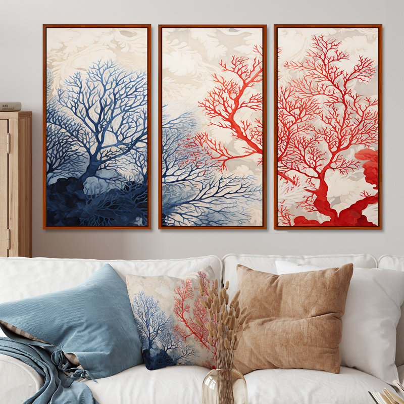 Rockett - ensemble d'art mural corail, H 40 po x l 60 po x P 1 po, Cadre flottant brun