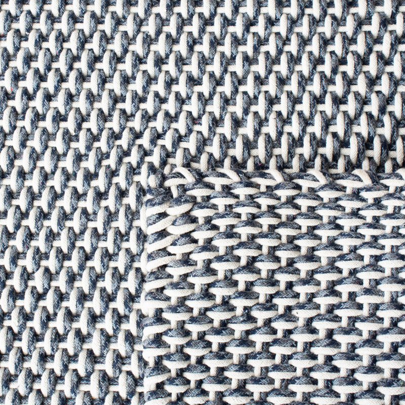Tapis bleu en coton tissé à plat à la main Bernella, Rectangle de 5 pi x 8 pi