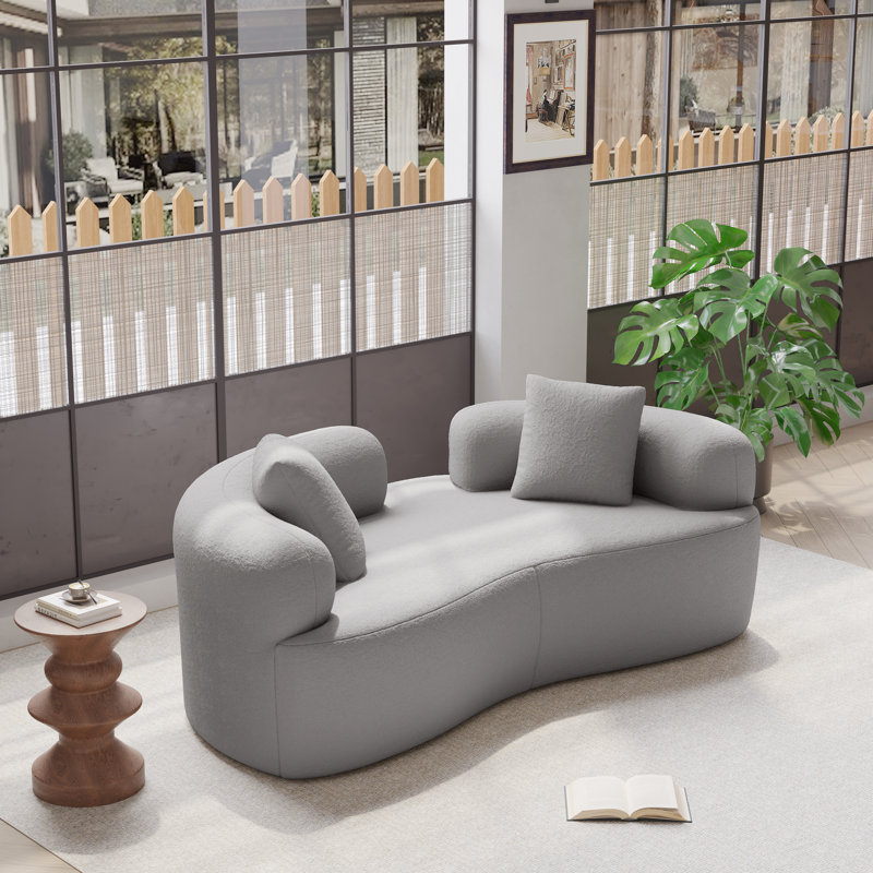 Teddy Upholstered Boneless Curved Loveseat Sofa, No Assembly Required, Space-saving Design, Gray
