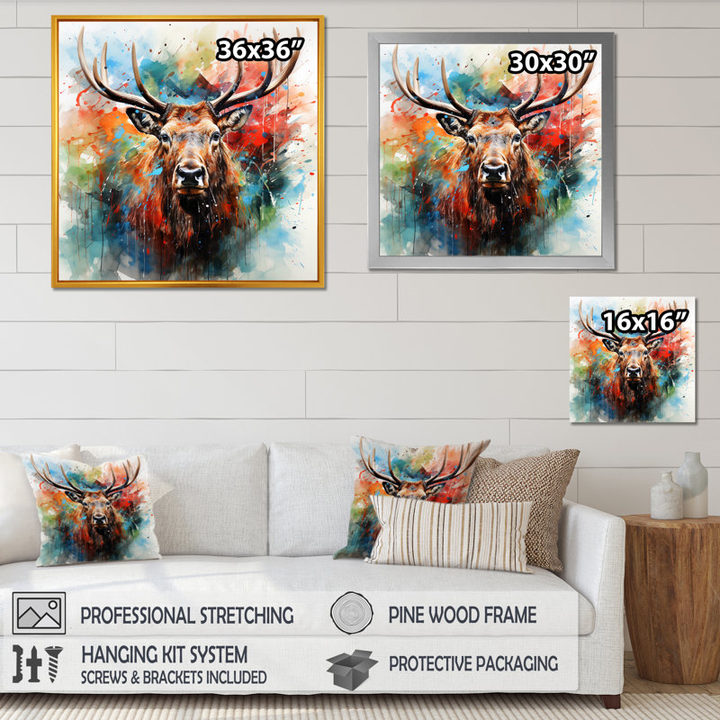 Art mural majestueux orignal au pays des merveilles, Cadre flottant doré, H 30 po x l 30 po x P 1,5 po