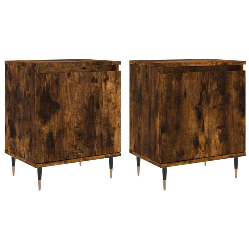 Gaitani 40cm W Iron Bedside Table, Smoked Oak