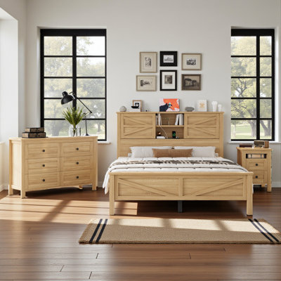 3 Piece Bedroom Set (Bed+1*Nightstand +Dresser) with Charging Station