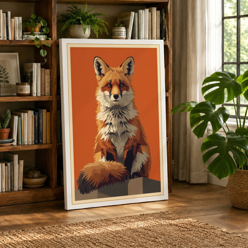 Portrait Fox Modern - Wrapped Canvas, 36x24 - 91.4 x 61.0 cm, Teal Border
