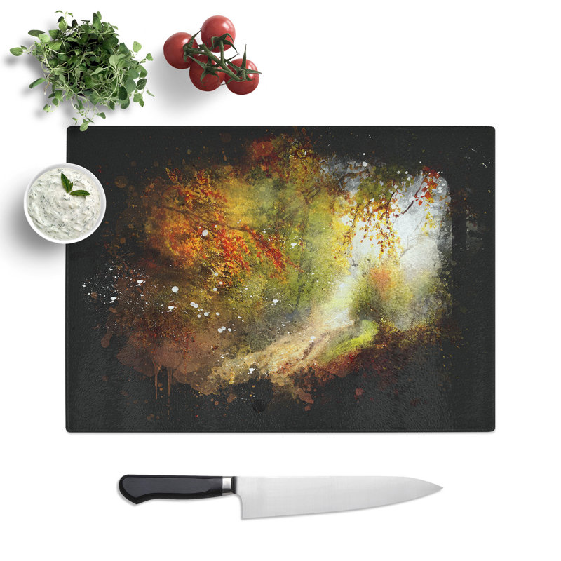 Tempered Glass Autumn Forest Paint Splash Chopping Board, 28.5 cm x 39 cm