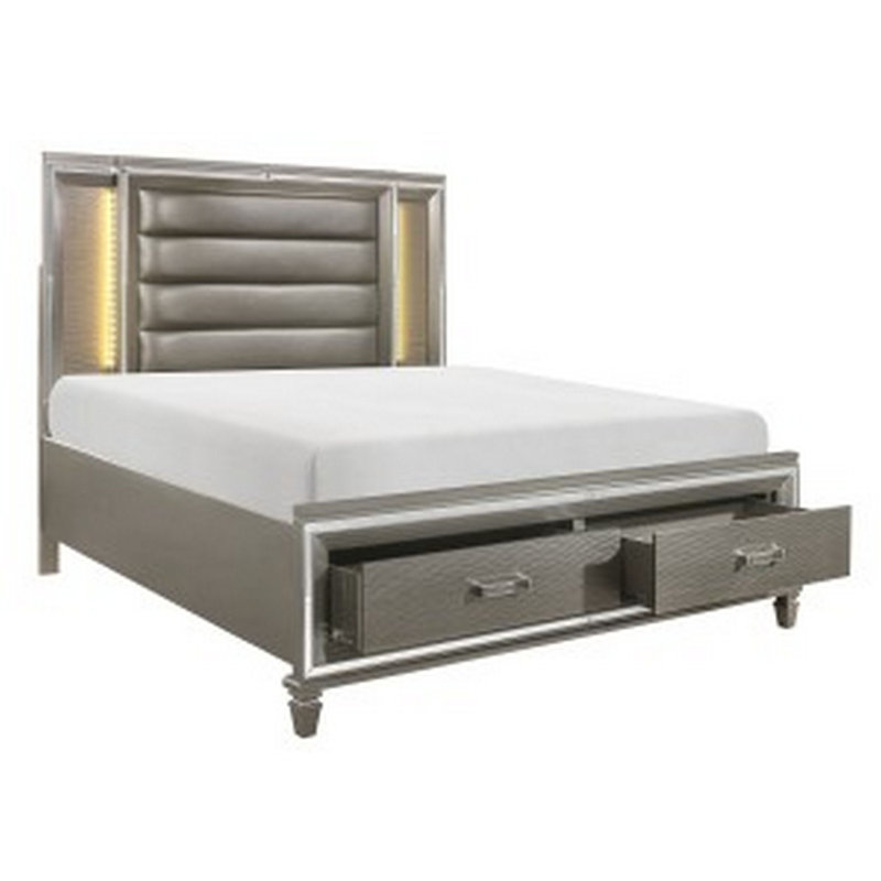 Upholstered Storage Bed, Grey/Silver