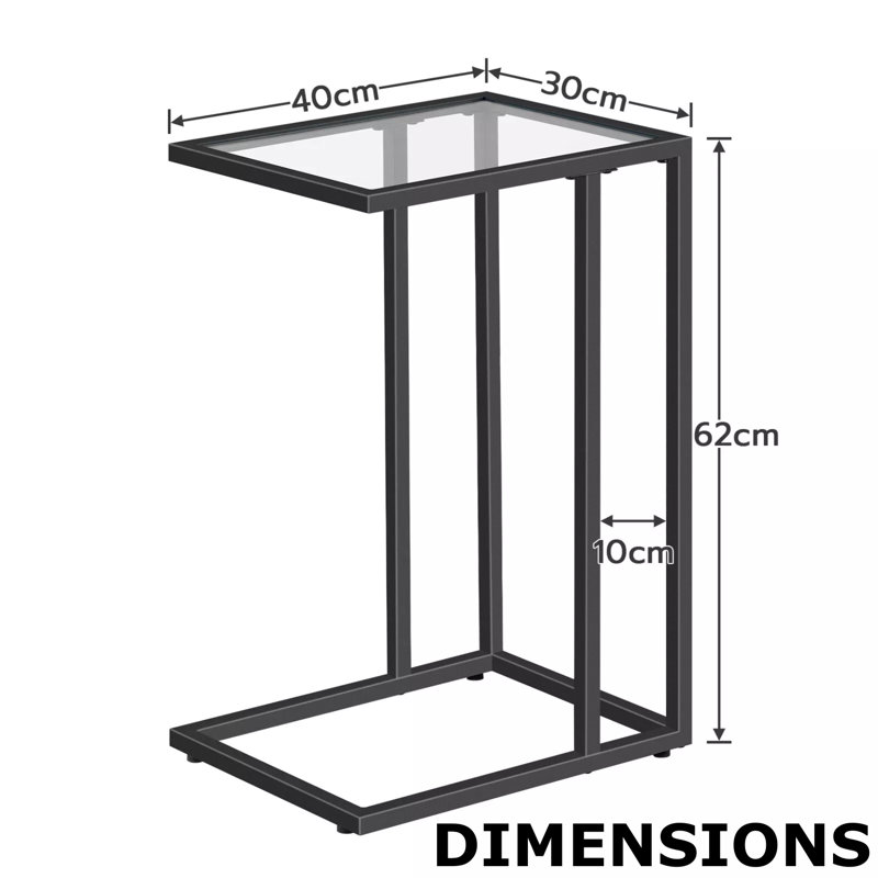 Tempered Glass C Shape Metal Side Table Black