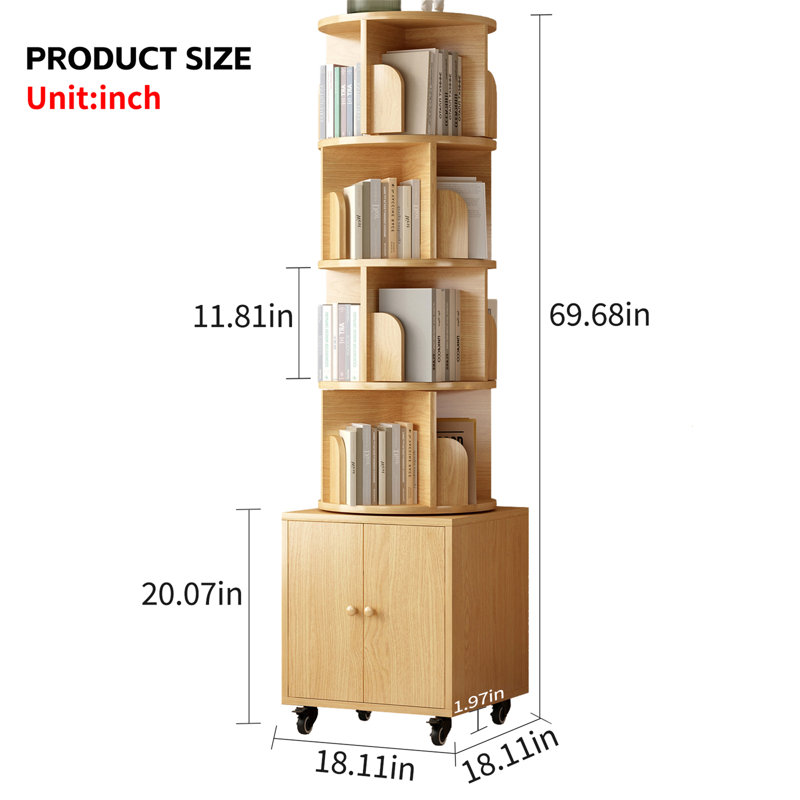 Bibliothèque rotative, Naturel, (5 tablettes) H 68,89 po x l 18,11 po x P 18,11 po