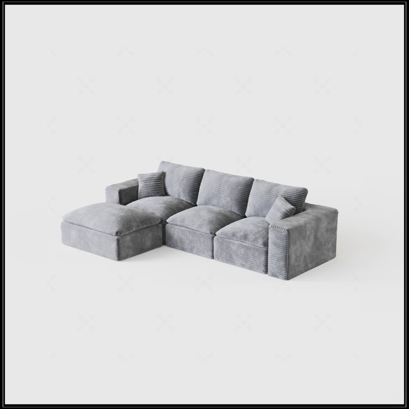 108" Cloud Sectional Couch With L-Shape Chaise, Gray