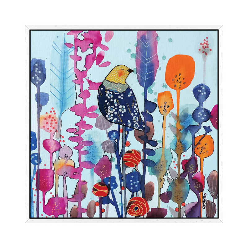 Juste Ici by Sylvie Demers - Painting on Canvas, 45.72 cm H x 45.72 cm W, White Framed