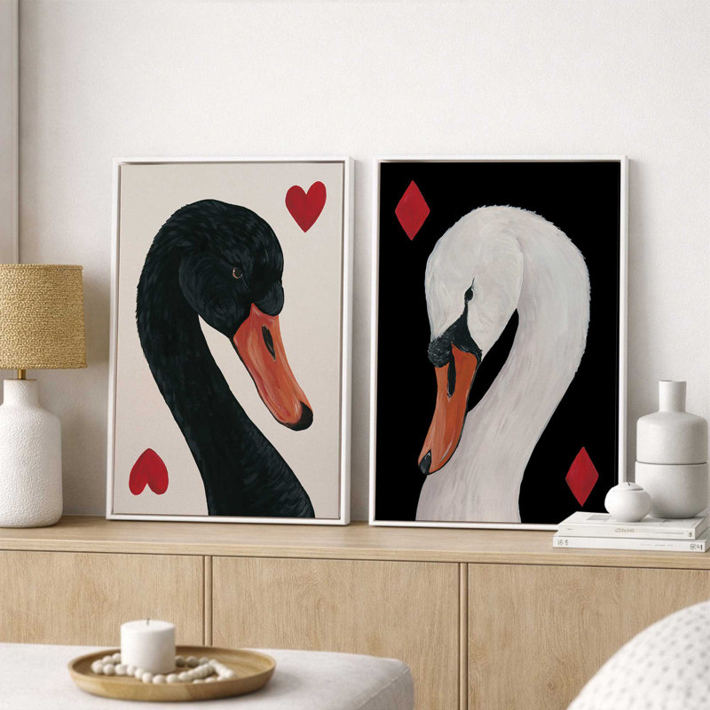 Cygnes après la tombée de la nuit, ensemble de 2 impressions, 12" x 8", Toile avec cadre, Chrome poli