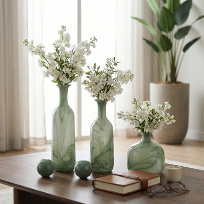 Sculptural Tall Glass Vases for Table Home Decor Styling - Decorative Flower Vase Collection for Living Room Display - Green