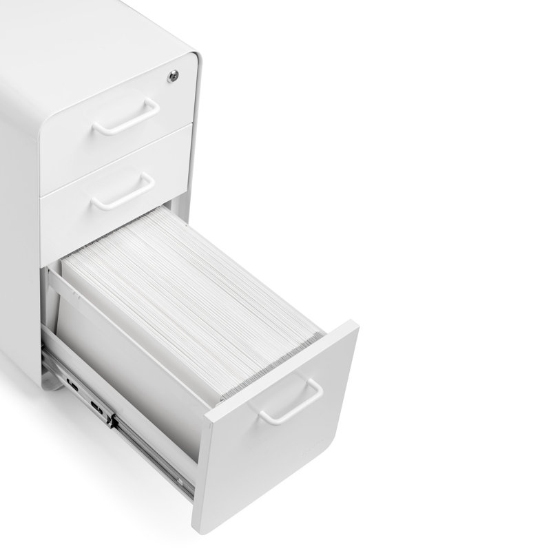  Stow Slim 3-Drawer Cabinet, Without Caster, Without Caster, White