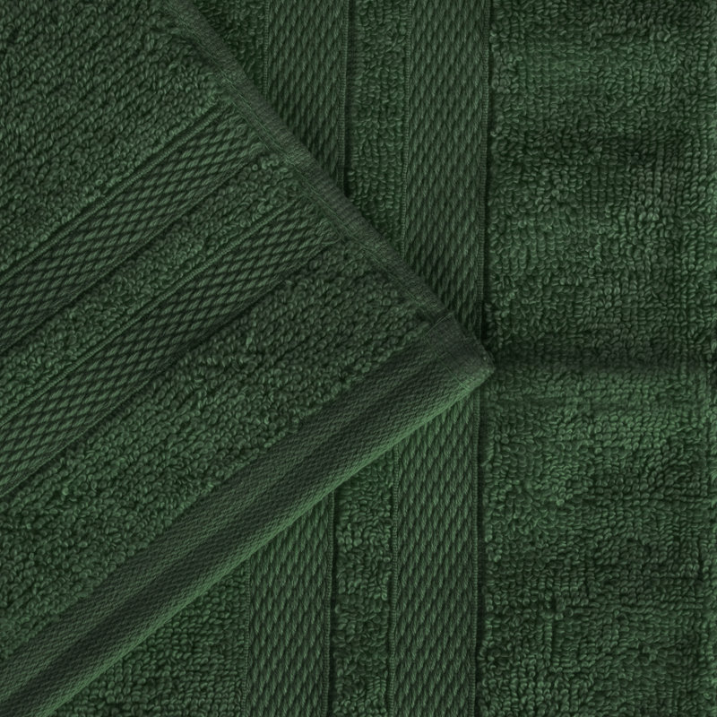 Ultra-Soft Cotton Solid Double Line Dobby Border Medium Weight Quick-Dry Bath Towel, Forest Green