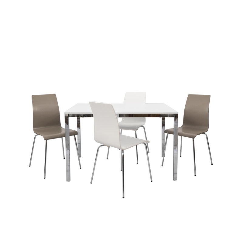 4 - Person Four Leg Dining Set, Gray/White/Chrome, Chrome